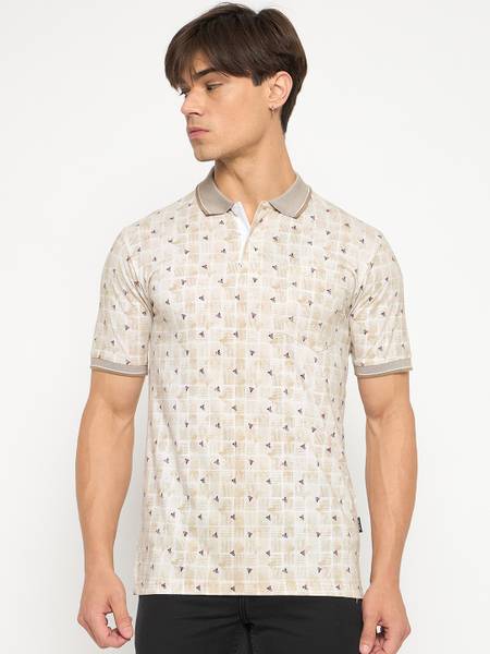 DUKE Printed Men Polo Neck Beige T-Shirt