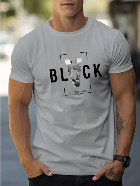 GREST Printed Men Round Neck Grey T-Shirt