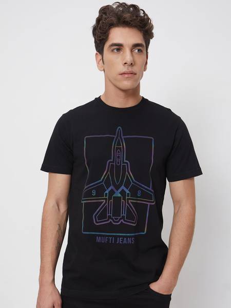 MUFTI Graphic Print Men Crew Neck Black T-Shirt