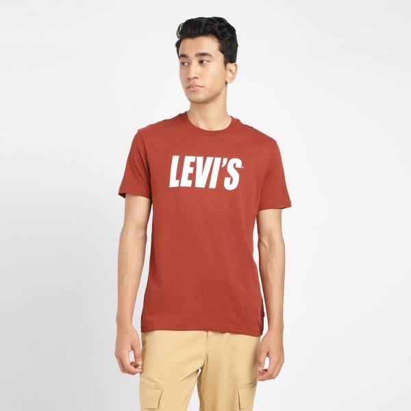 LEVI'S Solid Men Crew Neck Brown T-Shirt