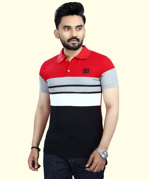 DyrectDeals Colorblock Men Polo Neck Red T-Shirt