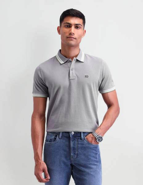 Arrow Sport Solid Men Polo Neck Grey T-Shirt