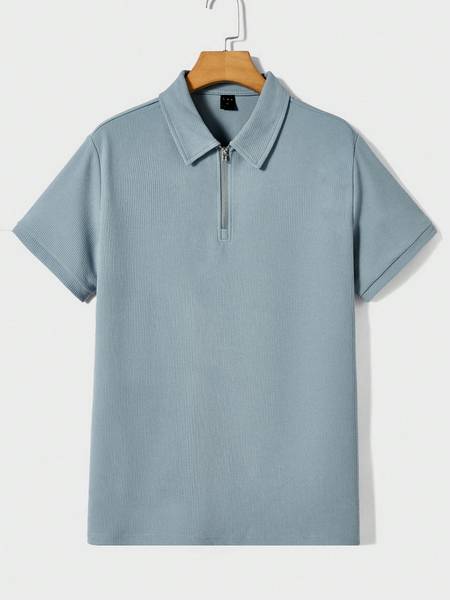 Stockton Solid Men Polo Neck Light Blue T-Shirt