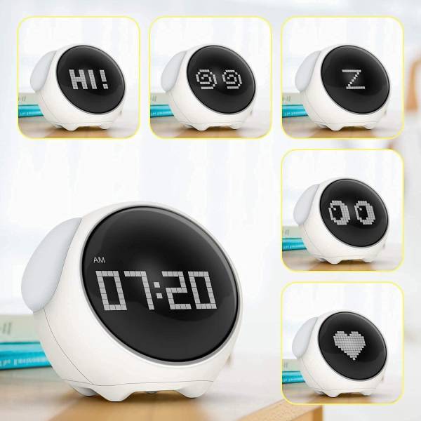 X88 Pro Digital Emoji Alarm Clock With Dual Alarm & Adjustable Brightness, Snooze Function White Clock