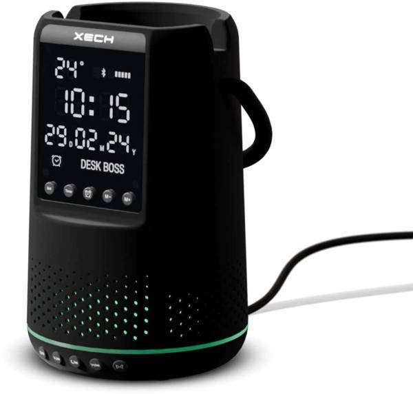 xech Digital Digital alarm clock with bluetooth speaker phone & pen holder Deskboss Black Clock