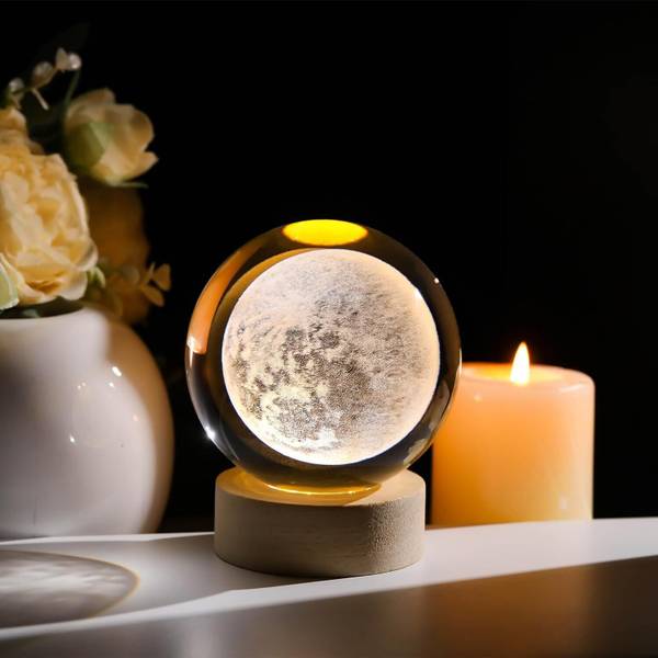 Wengonvila 3D Crystal Ball Moon Night Light,3D Laser Engraving, Magical Decoration Light Table Lamp