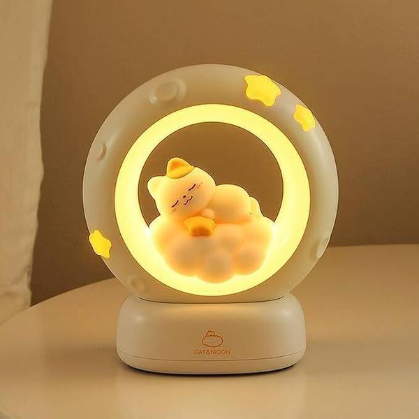 GREATZON 3D Crystal Cat Moon LED Night Lamp 3 Brightness Modes for Home, Bedroom Night Lamp