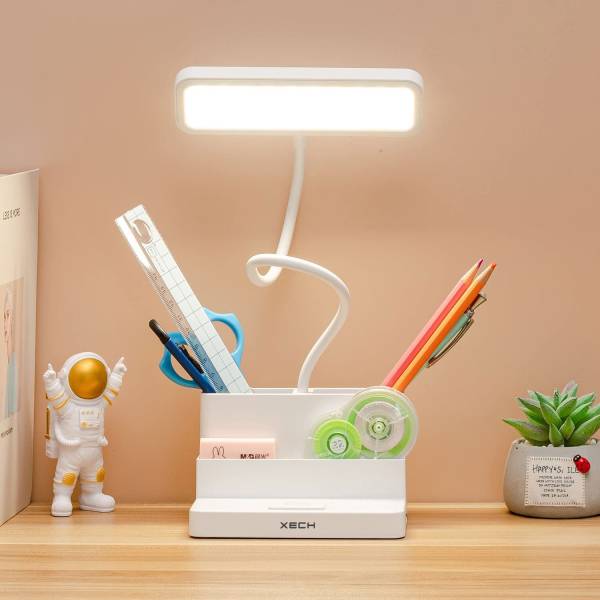xech Desky Table Lamp with Pen Stand 3 Colour Light Dimmable & Rechargeable Battery Study Lamp