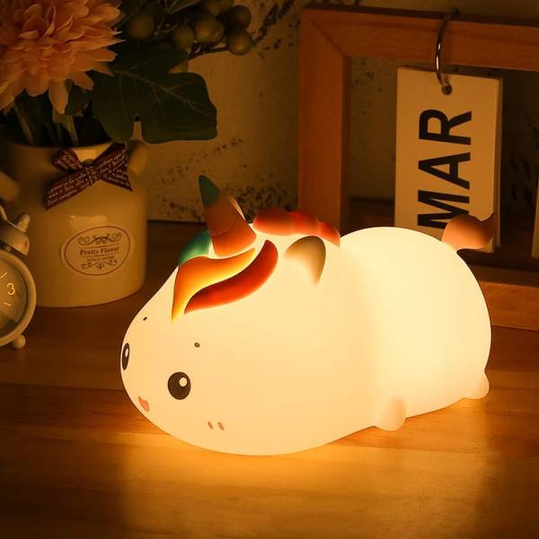 MILONI USA Cute Unicorn Cat Night Light, USB Rechargeable, 7-Colors Changing Light Night Lamp