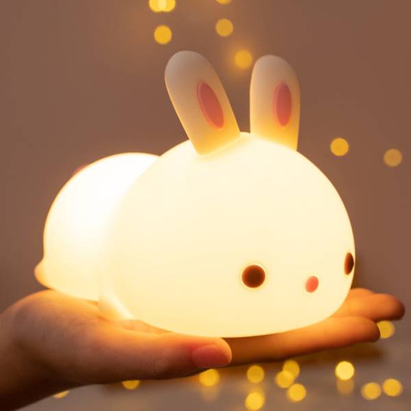 KITCHENBIZ Bunny Night Light for Kids Room, Rechargeable, 7Color Changing Night Lamp Table Lamp