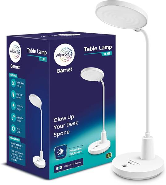 Wipro 8W Rechargeable Table Lamp |Touch Control|3 Dim Modes|Type C port Table Lamp
