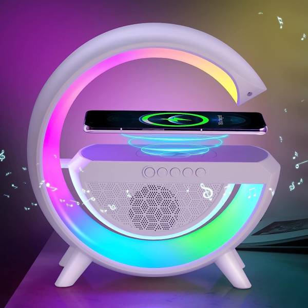 Vibgyor Products Wireless Charger 4 in 1 Lamp with Bluetooth Speaker FM Radio 6 RGB 15W Night Lamp