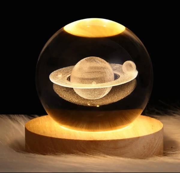 3D Saturn Crystal Ball Night Lamp with Base for Living Room, decoration Night Lamp