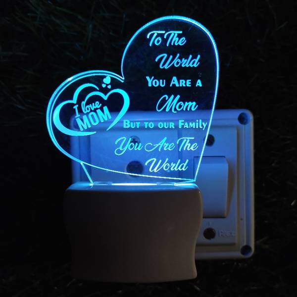 SKOAL I LOVE MOM Acrylic 3D Illusion RGB 7 Colour Changing LED Plug and Play Night Lamp