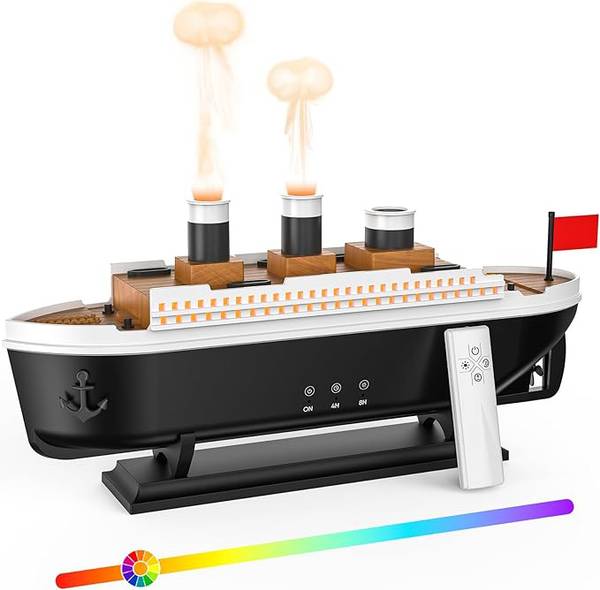 Abhsant Ship Model Aroma Diffuser with 7 Colors Night Light & Jellyfish Spray Table Lamp