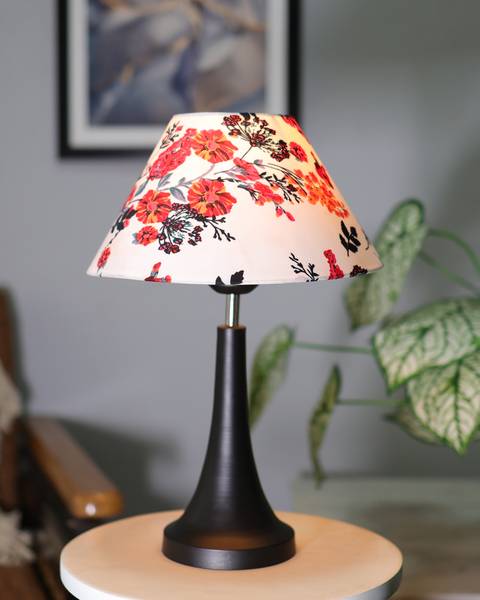 Homesake Black Metal Table Lamp with Fabric Shade, B22 holder, Cone, Marigold Table Lamp