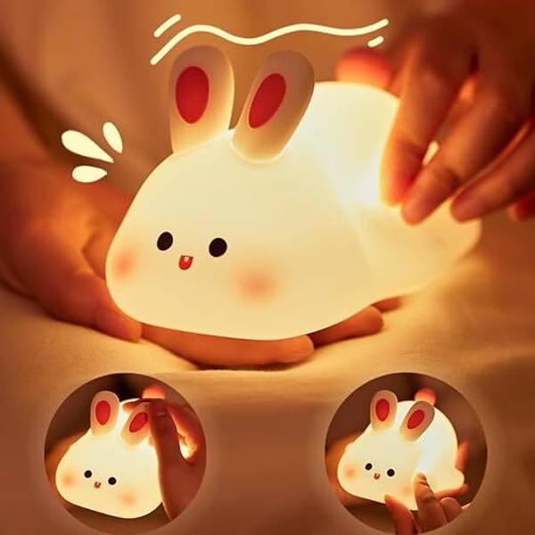 Worldwise Cute Rabbit Night Light, USB Rechargeable, Changing Light, Room Decor Night Lamp Night Lamp