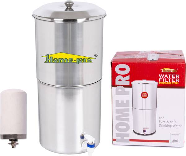 Home-pro Stainless Steel Non Electric Water Filter with 1 Candle - 16 liters Tap Mount Water Filter