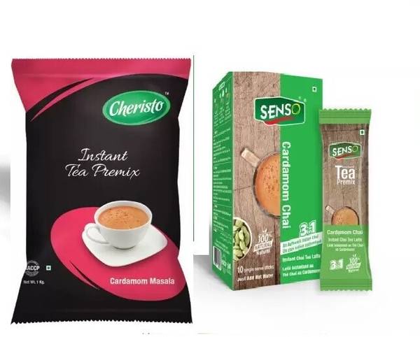 Senso Instant Premix Cardamom Tea sachets & Cardamom Masala 1kg Combo Masala Tea Pouch