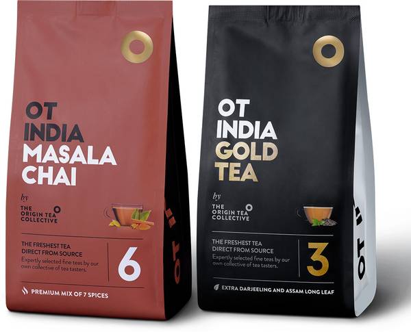 OT INDIA Masala Chai with Mix of 7 Spices & Gold tea with Darjeeling & Assam Long Leaf Plain, Spices Tea Pouch