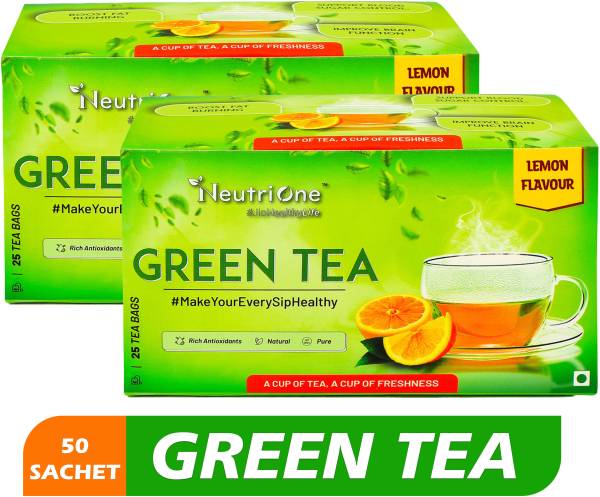 NeutriOne Green Tea Lemon for Weight Loss & Boost Immunity| Vitamin C|Authentic Tea Leaves Lemon Green Tea Bags Box