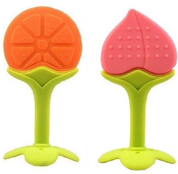 Kidsify Baby Fruit Shape Silicone Teethers Soft Stick Chews Nibbler for Baby Dental Care BPA-Free for Infants Baby (Pack of 2) Teether