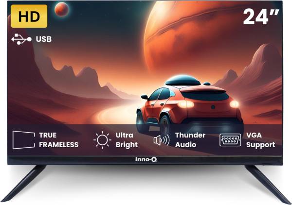 InnoQ 2024 Frameless 60 cm (24 inch) HD Ready LED TV with VGA Monitor Port | 24W Thunder Speakers | Ultra Bright Panel | Wide Angle View | Edge Series