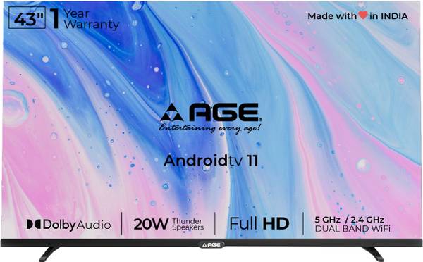 AGE 108 cm (43 inch) Full HD LED Smart Android TV with Certified Android TV, Chromecast Built-In, Voice Search Enabled Remote, Android 11.0, HDR 10, U...