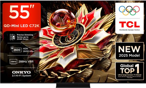 TCL C72K 139 cm (55 inch) Ultra HD (4K) Mini LED Smart Google TV 2025 Edition with Precise Dimming Series Up to 2048 Zones | HDR 2600 nits |rystGlow H...