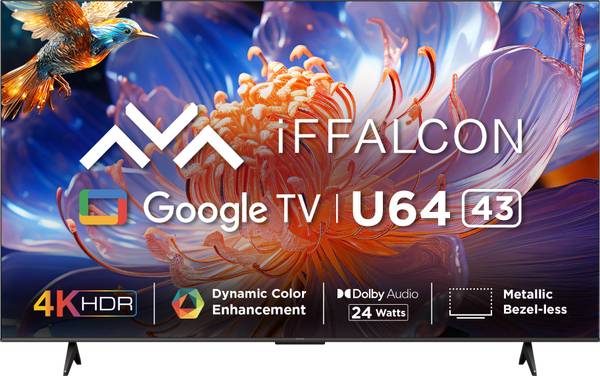 iFFALCON by TCL U64 108 cm (43 inch) Ultra HD (4K) LED Smart Google TV with 24W Dolby Audio, HDR10