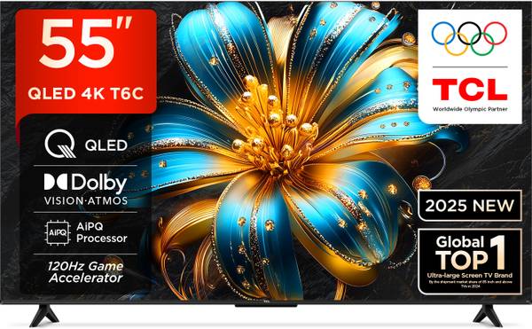 TCL T6C 139 cm (55 inch) QLED Ultra HD (4K) Smart Google TV 2025 Edition HDR 10+ | Dolby Vision- Atmos 35W |120 Hz Game Accelerator (DLG) | Metallic B...