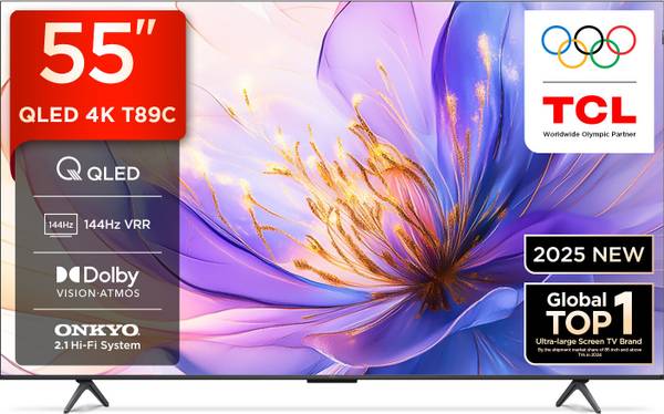 TCL T89C 139 cm (55 inch) QLED Ultra HD (4K) Smart Google TV 2025 Edition with HVA Panel | Dolby Vision- Atmos, 35W ONKYO 2.1 Hi-Fi System | 144 Hz Na...