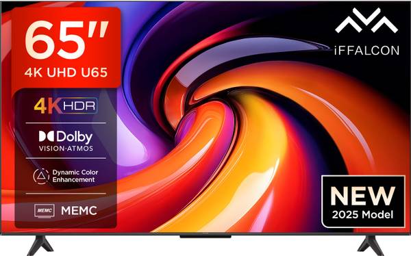 iFFALCON by TCL U65 164 cm (65 inch) Ultra HD (4K) LED Smart Google TV 2025 Edition with MEMC | Dolby Vision-Atmos | HVA Panel & Metallic Bezel-Less