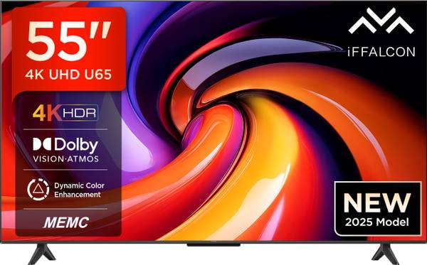 iFFALCON U65 138 cm (55 inch) Ultra HD (4K) LED Smart Google TV 2025 Edition with MEMC | Dolby Vision-Atmos | HVA Panel & Metallic Bezel-Less