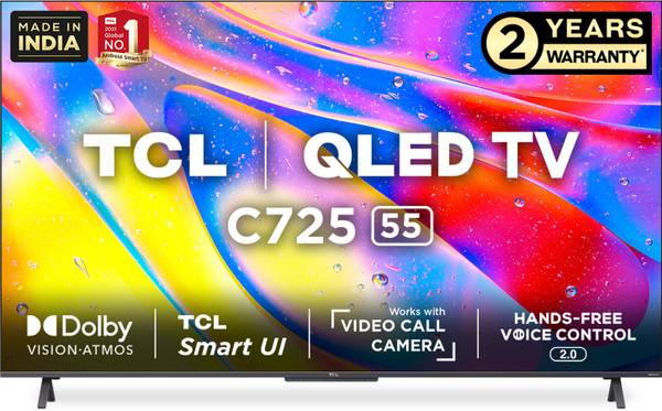 TCL C725 139 cm (55 inch) QLED Ultra HD (4K) Smart Android TV (Black) (2021 Model) | With Video Call Camera  (55C725)