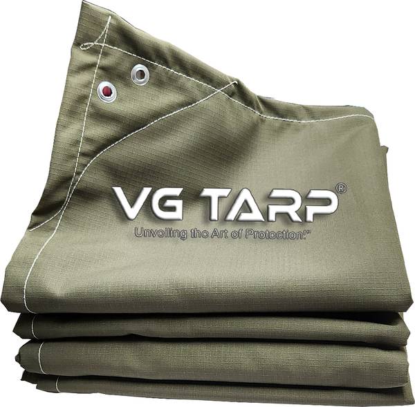 VG TARP Heavy-Duty Canvas Tarp Olive Green Checks, 12Ftx15ft, 600 GSM Aluminum Eyelets Tent - For 14