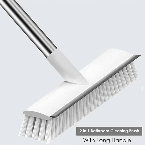 BRAND VILLA 2-in-1 Bathroom Cleaning Brush with Wiper | Long Handle Tile Scrubber for Floor