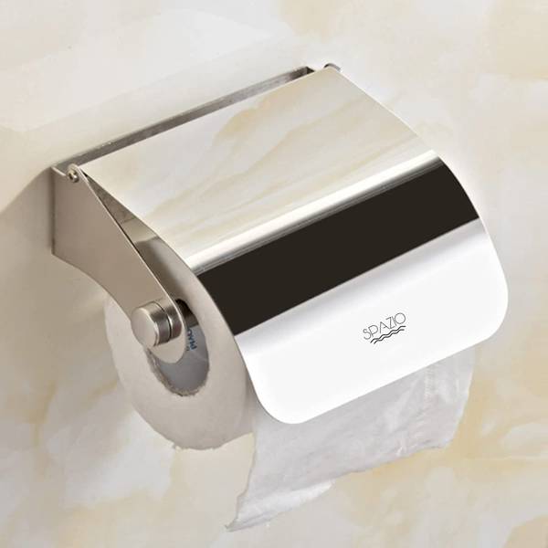 Spazio JOY Toilet Paper Holder / Tissue Dispenser For Bathroom (Chrome) - Pack Of 1 Stainless Steel Toilet Paper Holder
