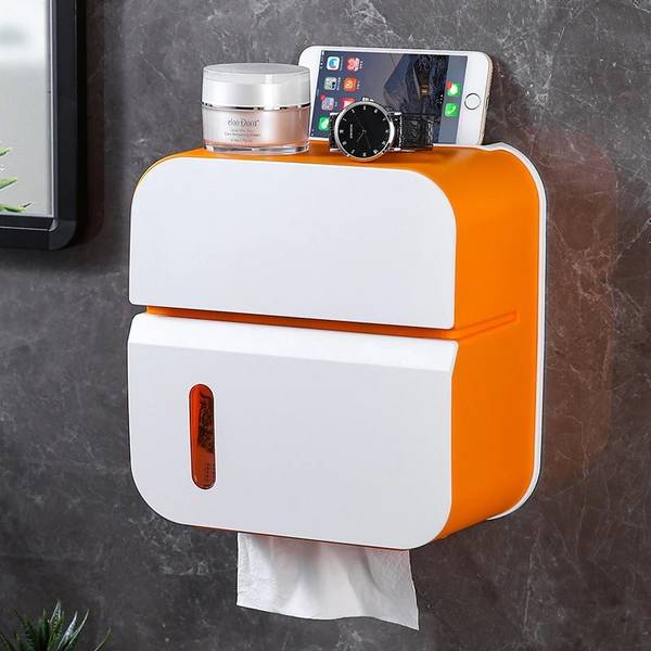Kesig Tissue Box Cover Rectangular Waterproof Wall-Mounted Plastic Toilet Paper Holder