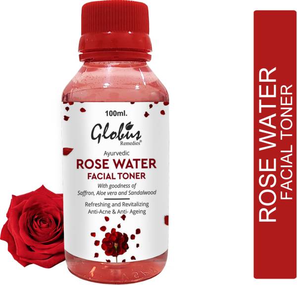 Globus Ayurvedic Rose Water Facial Toner with Goodness of Saffron, AloeVera, Sandalwood Men & Women