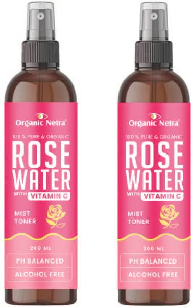Organic Netra Rose Water Toner With Vitamin C, Hydrates Skin, For Men & Women