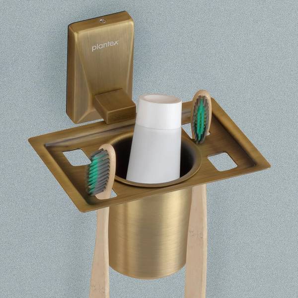 Plantex 304 Grade Stainless Steel Crystal Tumbler Holder for Bathroom - (Brass Antique) Stainless Steel Toothbrush Holder
