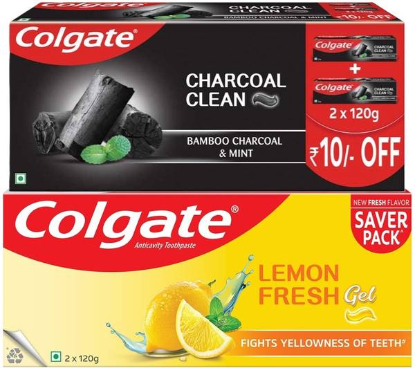 Colgate Charcoal Clean 240g Toothpaste & Lemon Fresh 240g Toothpaste
