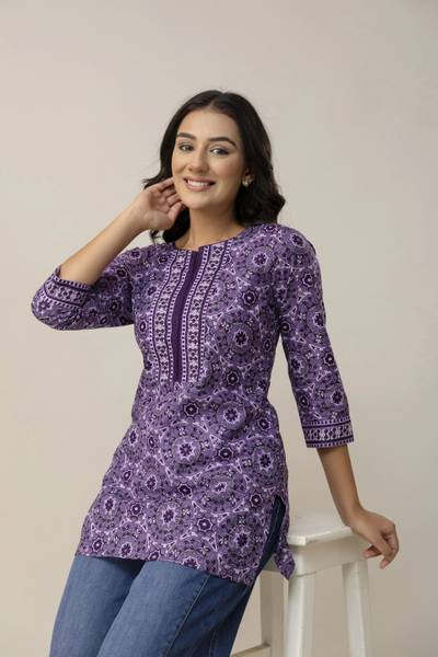 Unmani4U Casual Printed Women Purple Top