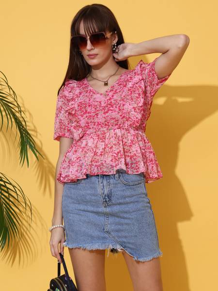 Honky Tonky Casual Printed Women Pink Top