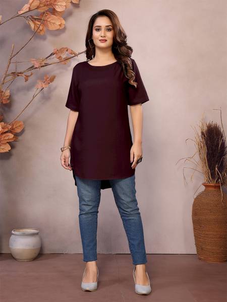 jimory Casual Solid Women Brown Top