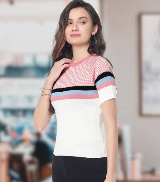 HSR Casual Striped Women Pink Top