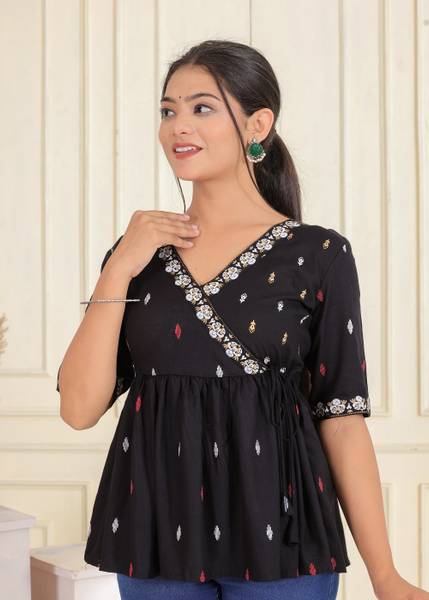 SORANGI Party Printed Women Black Top