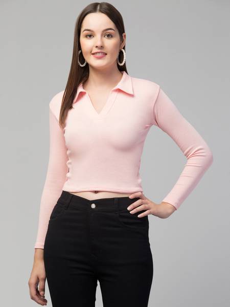 swaggish Casual Solid Women Pink Top