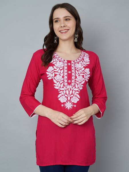 Trend Level Casual Embroidered Women Pink, White Top
